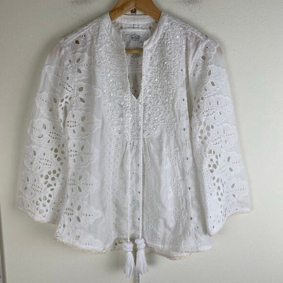 Cino Vintage Maui White Sequin Eyelet Tunic Cover Up Size XS - Picture 8 of 13